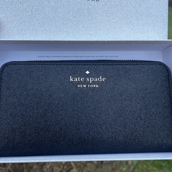 kate spade Handbags - NWT Kate Spade Shimmy Tinsel Glitter Boxed Large Continental Wallet Black